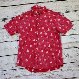 Retrofit Nautical All-Over Print Short Sleeve Button-Down Shirt – Men’s Medium